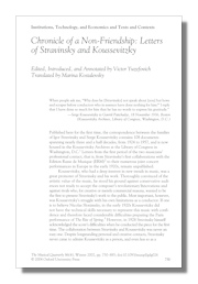 Chronicle of a Non-Friendship: Letters of Stravinsky and Koussevitzky by Dr. Victor Yuzefovich